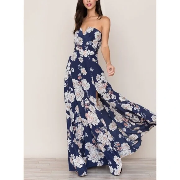 Yumi Kim Sweet Jasmine Midnight Mischief Maxi Dress Blue Strapless Silk Sz Small - Picture 8 of 8